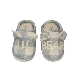 Lil Bear house shoes size 9-10 plaid gray & white Dearfoams super cute NWT